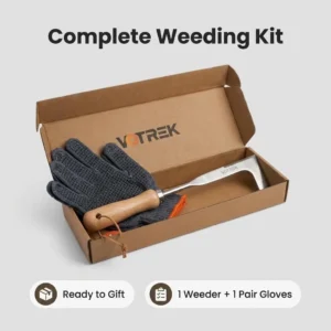 VOTREK Weeding Kit, 3-Edge Stainless Steel Crevice Weeder Tool with Reinforced Handle, Garden Tools with Work Gloves for Sidewalk Paver Seams Driveway, Practical Gift for Gardeners, 1 Set