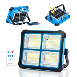 Qawtor Solar Rechargeable LED Work Light - 288 Super Bright 5730 Beads Floodlight, USB & Type-C Charging, 5 Lighting Modes, IP66 Waterproof, Magnetic, SOS Emergency Signal, Adjustable Stand, Portable Light for Camping, Car Repairs,